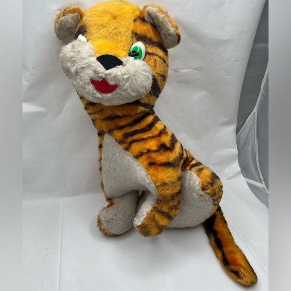 Carnival Tiger Plush Stuffed Animal Vintage Green Plastic Eyes 15” Tall 8” Wide - Picture 2 of 6
